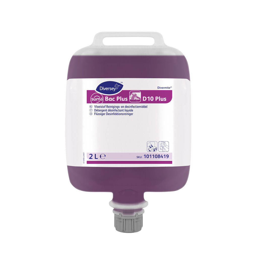Suma Bac Plus D10 3x2L - Détergent désinfectant liquide concentré qui nettoie et désinfecte les surfaces dures non poreuses y compris à contact alimentaire, en une seule étape